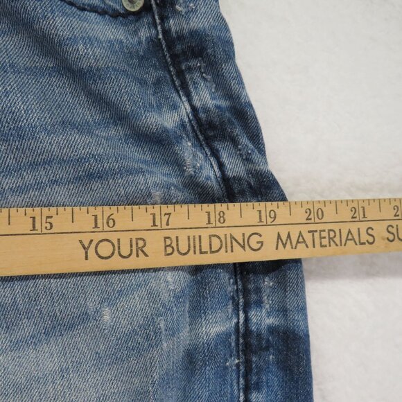 Express Rocco Jeans Mens Size 30 x 32 Distressed Bootcut Blue Denim Button Flap - Picture 9 of 11